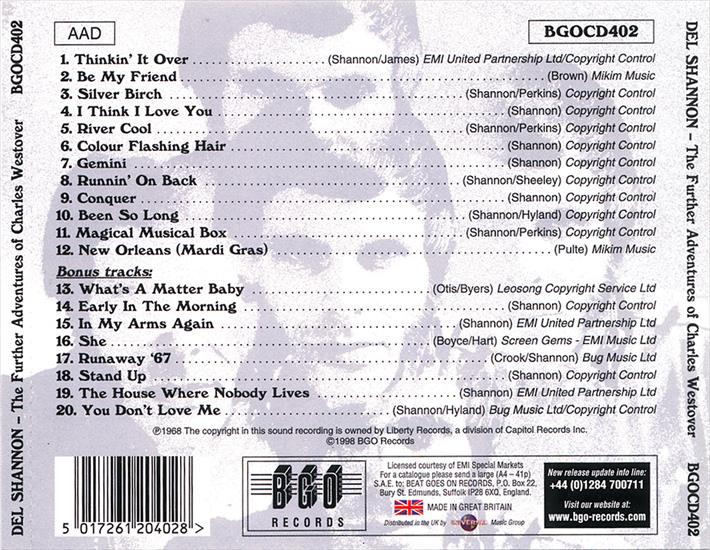 CD BACK COVER - CD BACK COVER - DEL SHANNON - Further Adventures Of Charles Westover.jpg
